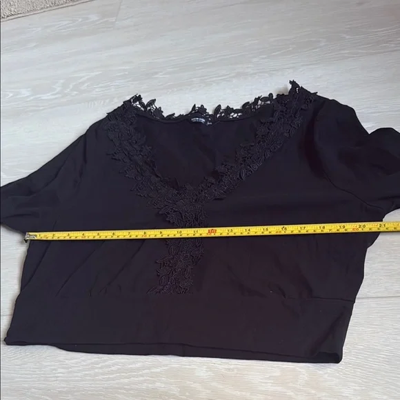 3/$10 Black Floral Crochet Detail Bell Sleeve Blouse - Picture 4 of 7